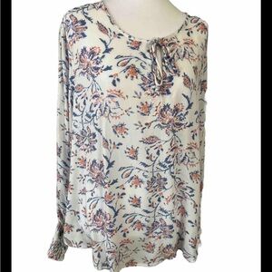 Lucky Brand Long Sleeve Lightweight White Floral Print Top XL